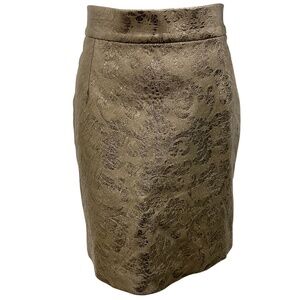 SUSAN BENDER GOLD METALLIC LEATHER JACQUARD SKIRT